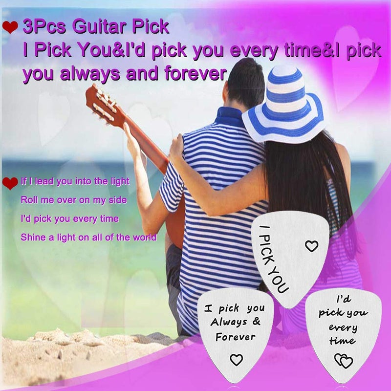 Oubaka 3Pcs Guitar Picks,I Pick You& I'd Pick You Every Time&I Pick You Always&Forever Guitar Pick Gift for Him Musician Husband Boyfriend FiancÃ© Dad - Image 2